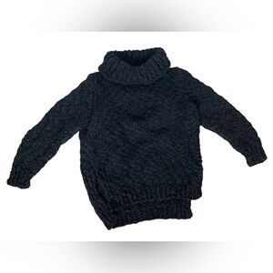 Women's Wolf & Cecil Merino Wool Chunky Knit Sweater Turtleneck Black Cutout